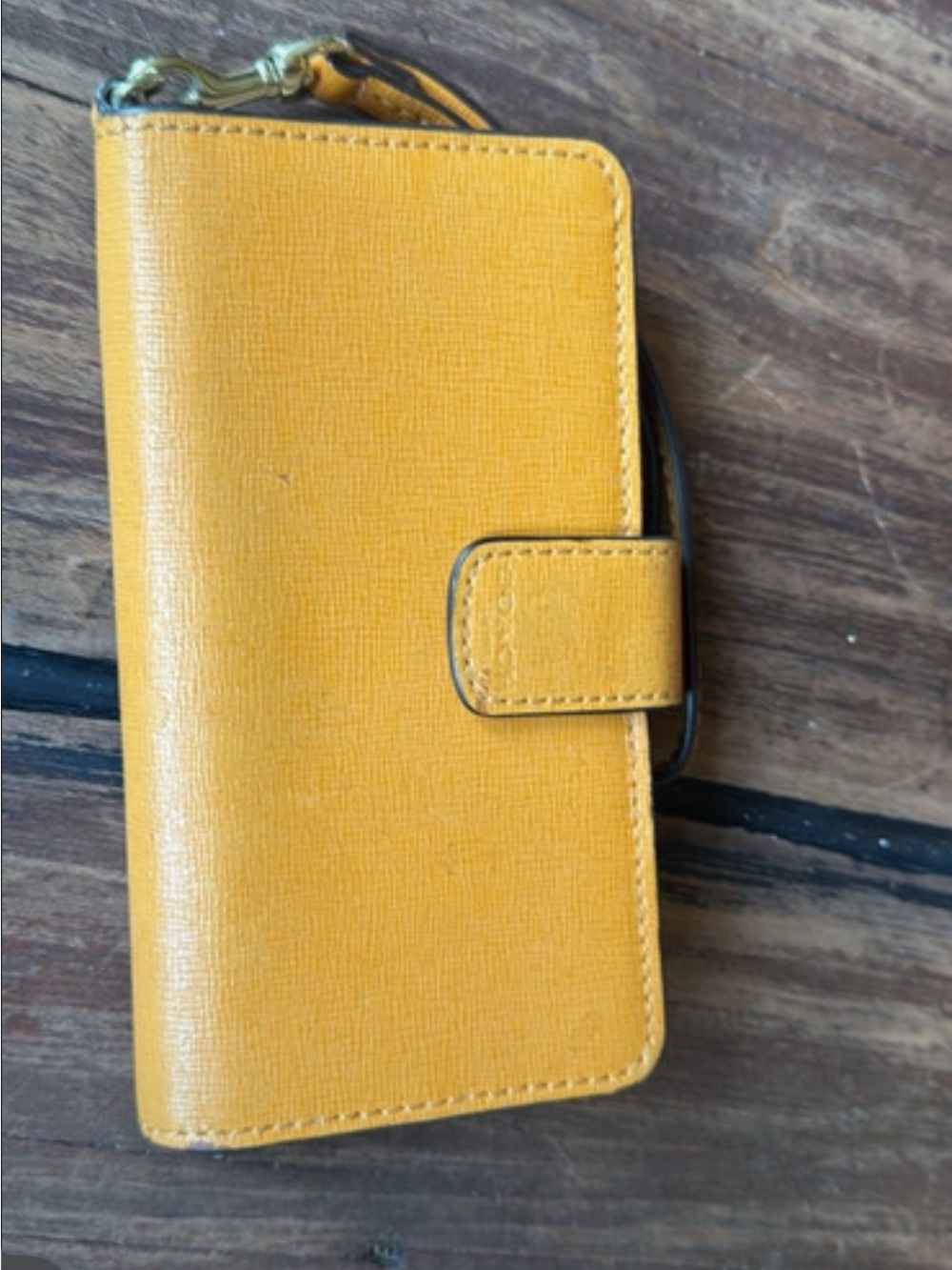 Coach Yellow Saffiano Leather Wristlet Wallet Phone Case